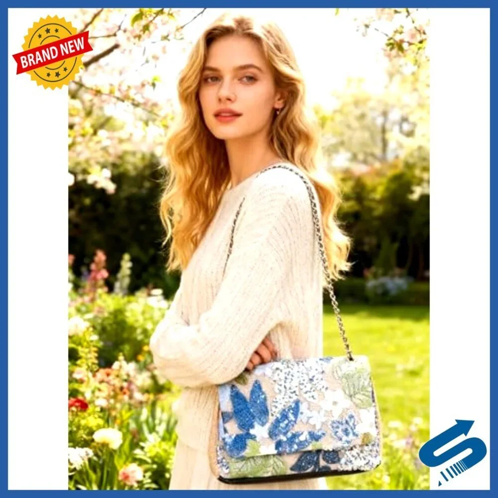Handmade Sequin Embroidery Straw Tote Bohemian Shoulder Bag Large Capacity